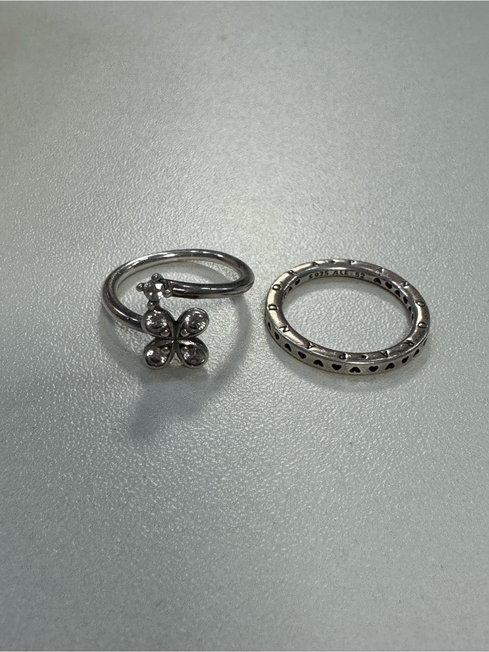 Pandora Silver Clover & Heart Stack Rings - Silver